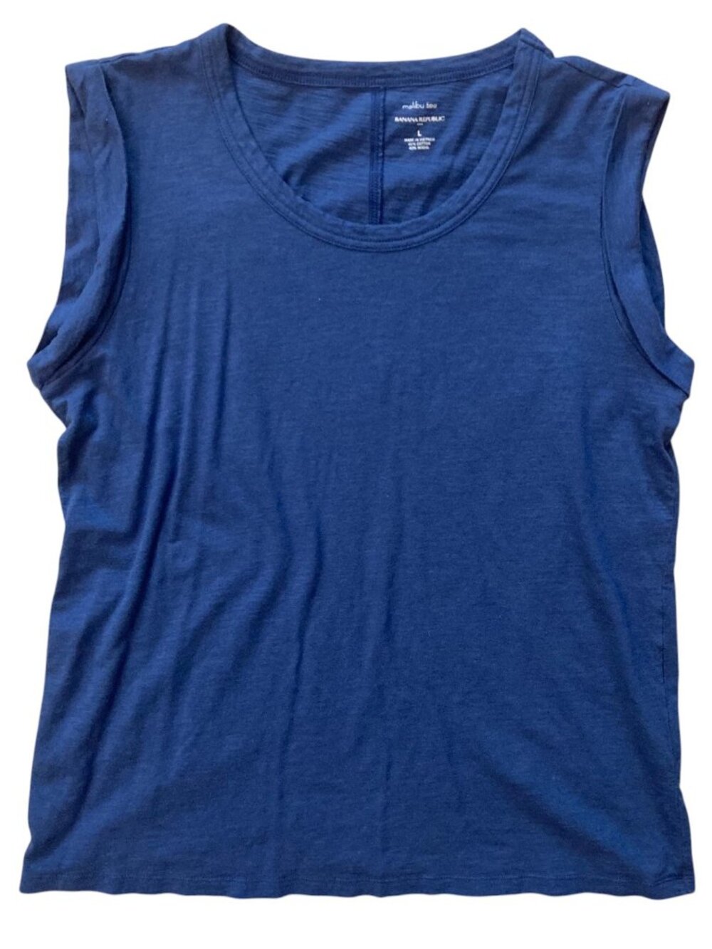 Women's BANANA REPUBLIC Rolled Cuff Scoop Neck Sleeveless Tank Top BLUE Sz Large
